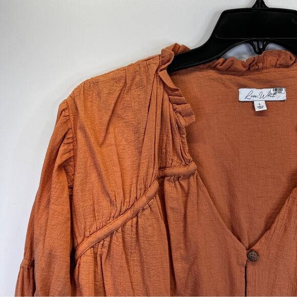 Love, Whit by Whitney Port button front Peasant top orange - L - Picture 5 of 12